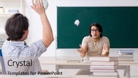  Presentation with cheating - Colorful presentation design enhanced with exam cheating - two male students backdrop and a soft green colored foreground