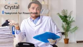  Presentation with lab test - Audience pleasing slide set consisting of fatigue test - young male chemist working backdrop and a  colored foreground