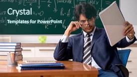  Presentation with math teacher - PPT theme with papper scientific - young male math teacher background and a  colored foreground