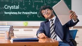 Presentation with math teacher - Presentation design featuring papper scientific - young male math teacher background and a  colored foreground