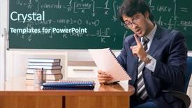  Presentation with math teacher - PPT theme having papper scientific - young male math teacher background and a ocean colored foreground