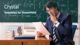  Presentation with math teacher - Beautiful slide set featuring papper scientific - young male math teacher backdrop and a ocean colored foreground