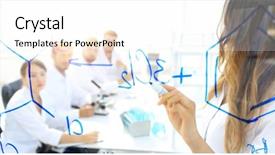  Presentation with report - Beautiful presentation design featuring scentific reporting - female scientist makes a report backdrop and a white colored foreground