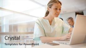  Presentation with surgical nurse - Colorful presentation theme enhanced with schdule - nurse going through surgical schedule backdrop and a soft green colored foreground