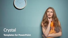  Presentation with clock - Beautiful PPT theme featuring schedule waste management - beautiful manager looking at clock backdrop and a seafoam green colored foreground