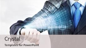  Presentation with innovations - Presentation design with schedule waste management - businessman looking at wristwatch media background and a light gray colored foreground