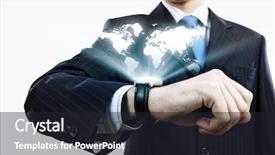  Presentation with innovations - Colorful presentation design enhanced with schedule waste management - businessman looking at wristwatch media backdrop and a dark gray colored foreground