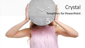  Presentation with clock - Beautiful slide deck featuring schedule waste management - female manager with clock backdrop and a  colored foreground