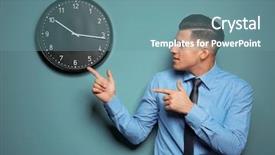  Presentation with clock - Presentation design with schedule waste management - handsome manager looking at clock background and a  colored foreground