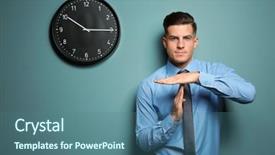  Presentation with time waste - PPT theme having schedule waste management - handsome manager showing time background and a ocean colored foreground