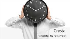  Presentation with clock - Colorful slide set enhanced with schedule waste management - male manager with clock backdrop and a light gray colored foreground