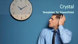  Presentation with clock - Beautiful PPT theme featuring schedule waste management - shocked manager looking at clock backdrop and a ocean colored foreground