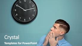  Presentation with clock - Cool new PPT theme with schedule waste management - shocked manager looking at clock backdrop and a teal colored foreground