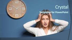  Presentation with clock - Cool new presentation theme with schedule waste management - shocked manager near wall backdrop and a ocean colored foreground