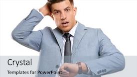  Presentation with sports manager - Audience pleasing slides consisting of schedule waste management - shocked manager on white background backdrop and a light blue colored foreground