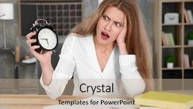  Presentation with alarm - Audience pleasing PPT theme consisting of schedule waste management - shocked manager with alarm clock backdrop and a coral colored foreground