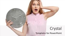  Presentation with clock - Audience pleasing slides consisting of schedule waste management - shocked manager with clock backdrop and a light gray colored foreground