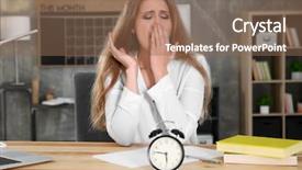  Presentation with alarm - Presentation theme having schedule waste management - tired manager with alarm clock background and a  colored foreground