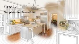  Presentation with schematic - Audience pleasing slide set consisting of schematic diagram - beautiful custom kitchen design drawing backdrop and a soft green colored foreground