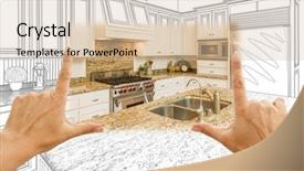  Presentation with kitchen design - Colorful presentation enhanced with schematic diagram - female hands framing custom kitchen backdrop and a lemonade colored foreground