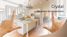  Presentation with kitchen design - Cool new PPT theme with schematic diagram - female hands framing gradated custom backdrop and a soft green colored foreground
