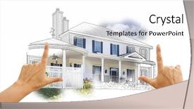  Presentation with white house - Amazing slide set having schematic diagram - hands framing house drawing backdrop and a white colored foreground