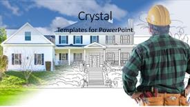  Presentation with schematic - Presentation featuring schematic diagram - male contractor with hard hat background and a  colored foreground