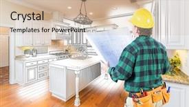  Presentation with schematic - Beautiful presentation theme featuring schematic diagram - male contractor with hard hat backdrop and a soft green colored foreground