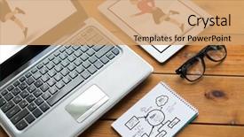  Presentation with blue eyes technology close up - Colorful PPT layouts enhanced with health scheme - sport and technology concept backdrop and a coral colored foreground