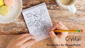  Presentation with gold people planning - PPT layouts having scheme in notebook with pencil background and a coral colored foreground