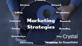  Presentation with strategies - Theme having scheme of marketing strategies background and a tawny brown colored foreground