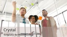  Presentation with team planning - Presentation design featuring schemes - business startup planning and people background and a mint green colored foreground