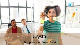  Presentation with african american startup - Amazing presentation design having schemes - business startup planning and people backdrop and a coral colored foreground