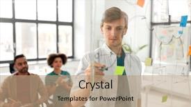  Presentation with team planning - Colorful presentation theme enhanced with schemes - business startup planning and people backdrop and a coral colored foreground