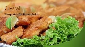  Presentation with dinner - PPT theme consisting of schnitzel served - delicious dinner and vegetable background and a yellow colored foreground