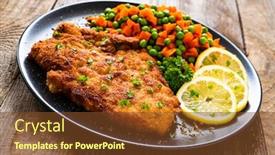  Presentation with peas - Presentation design enhanced with schnitzel-with-boiled-carrot background and a tawny brown colored foreground