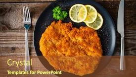  Presentation with lemon - Slide deck enhanced with schnitzel-with-lemon-on-wooden background and a tawny brown colored foreground