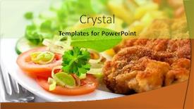  Presentation with cherry - Colorful slide deck enhanced with schnitzel with roasted potatoes fresh and cherry tomatoes leek cucumber chive spices fresh sage and parsley symbolic image concept for a tasty and hearty meal selective focus close up backdrop and a yellow colored foreground