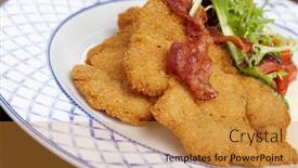  Presentation with salad packaging - Presentation design enhanced with schnitzel-with-salad background and a gold colored foreground