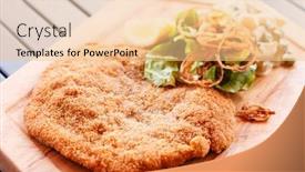 Presentation with salad packaging - Presentation design featuring schnitzel with salad background and a lemonade colored foreground