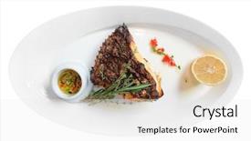  Presentation with white plate - Audience pleasing slides consisting of schol - grilled flounder on plate isolated backdrop and a  colored foreground