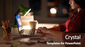  Presentation with technology education - PPT theme having scholar - education freelance technology overwork background and a tawny brown colored foreground