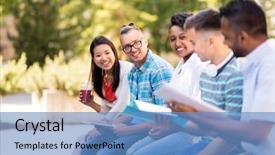  Presentation with international education - Beautiful PPT theme featuring scholar - education international and people concept backdrop and a teal colored foreground