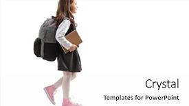  Presentation with backpack - Colorful slides enhanced with scholar - schoolgirl with a backpack walking backdrop and a white colored foreground