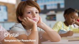  Presentation with tired - Presentation featuring scholar - tired school boy with hand background and a coral colored foreground