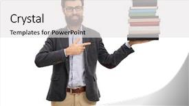 Presentation with professor - Amazing PPT layouts having scholar - young professor holding a stack backdrop and a white colored foreground