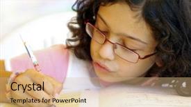  Presentation with school - Slides having scholastic - concentrated young girl doing her background and a coral colored foreground