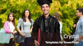  Presentation with student farewell - Beautiful presentation theme featuring scholastic - graduated student among friends backdrop and a wine colored foreground