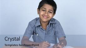  Presentation with ready - Colorful presentation design enhanced with scholastic - handsome indian toddler ready backdrop and a teal colored foreground