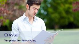  Presentation with reading - Theme featuring scholastic - male student reading outdoor background and a  colored foreground